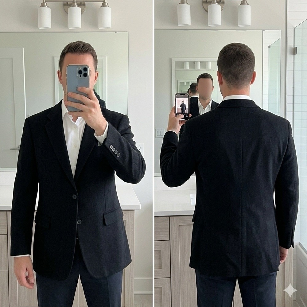 Saks Fifth Avenue Men's 48R 100% Camel Hair Blazer Sport Coat Black 2-Button